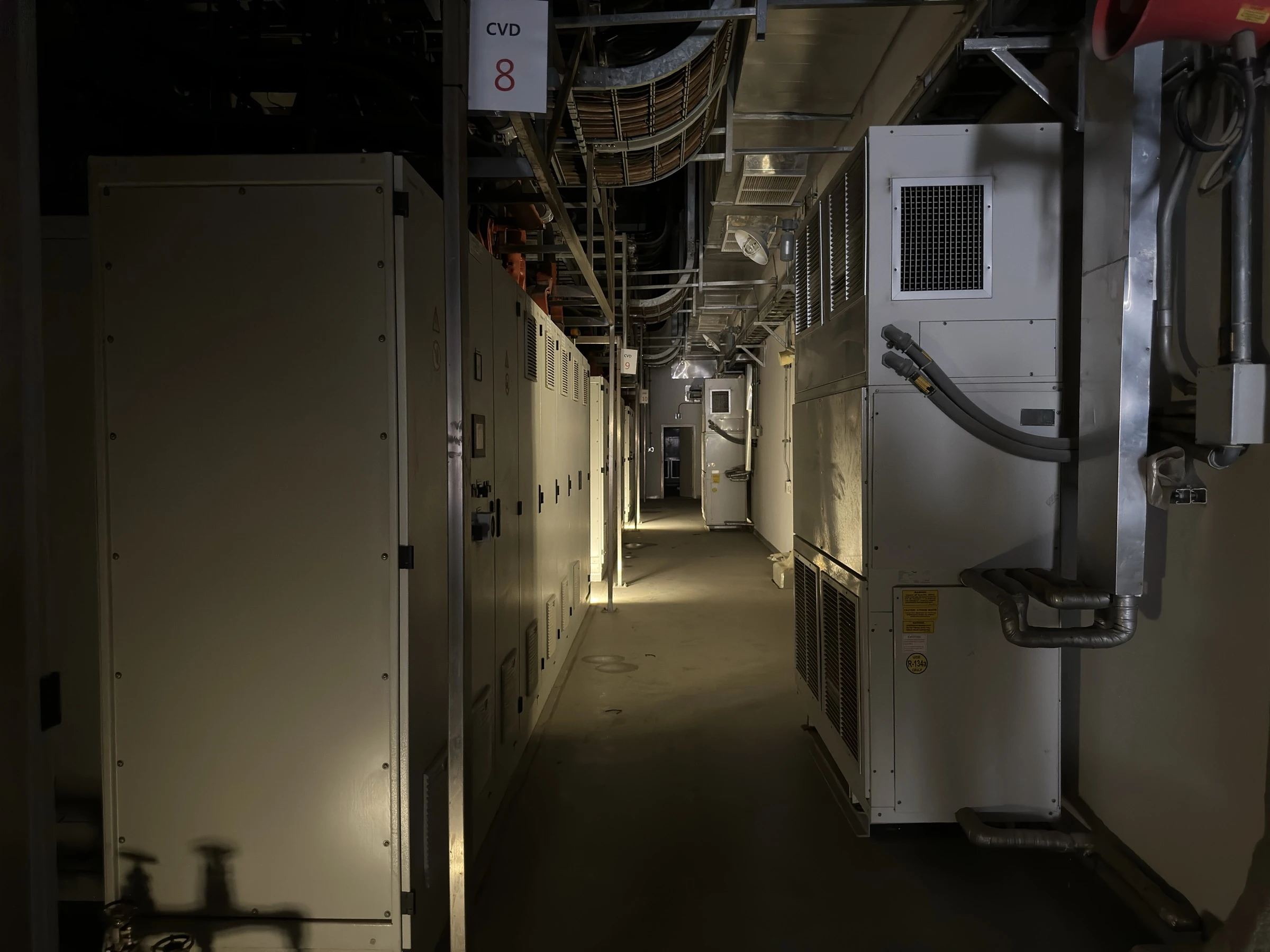 Factory equipment corridor and electrical cabinets