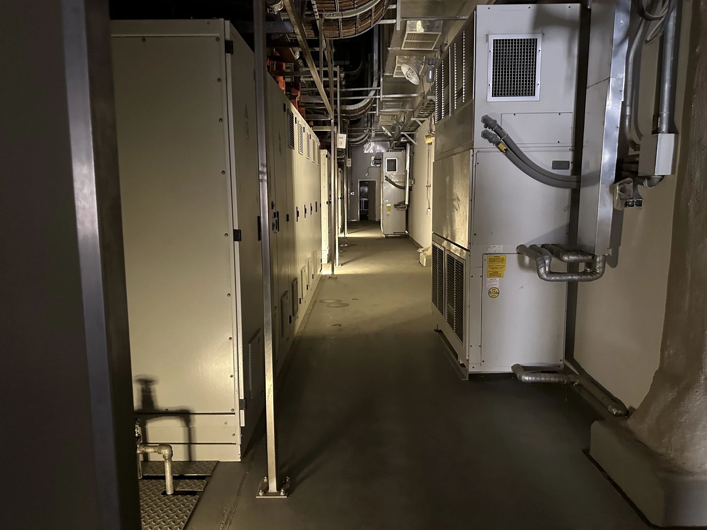 Factory equipment corridor and electrical cabinets