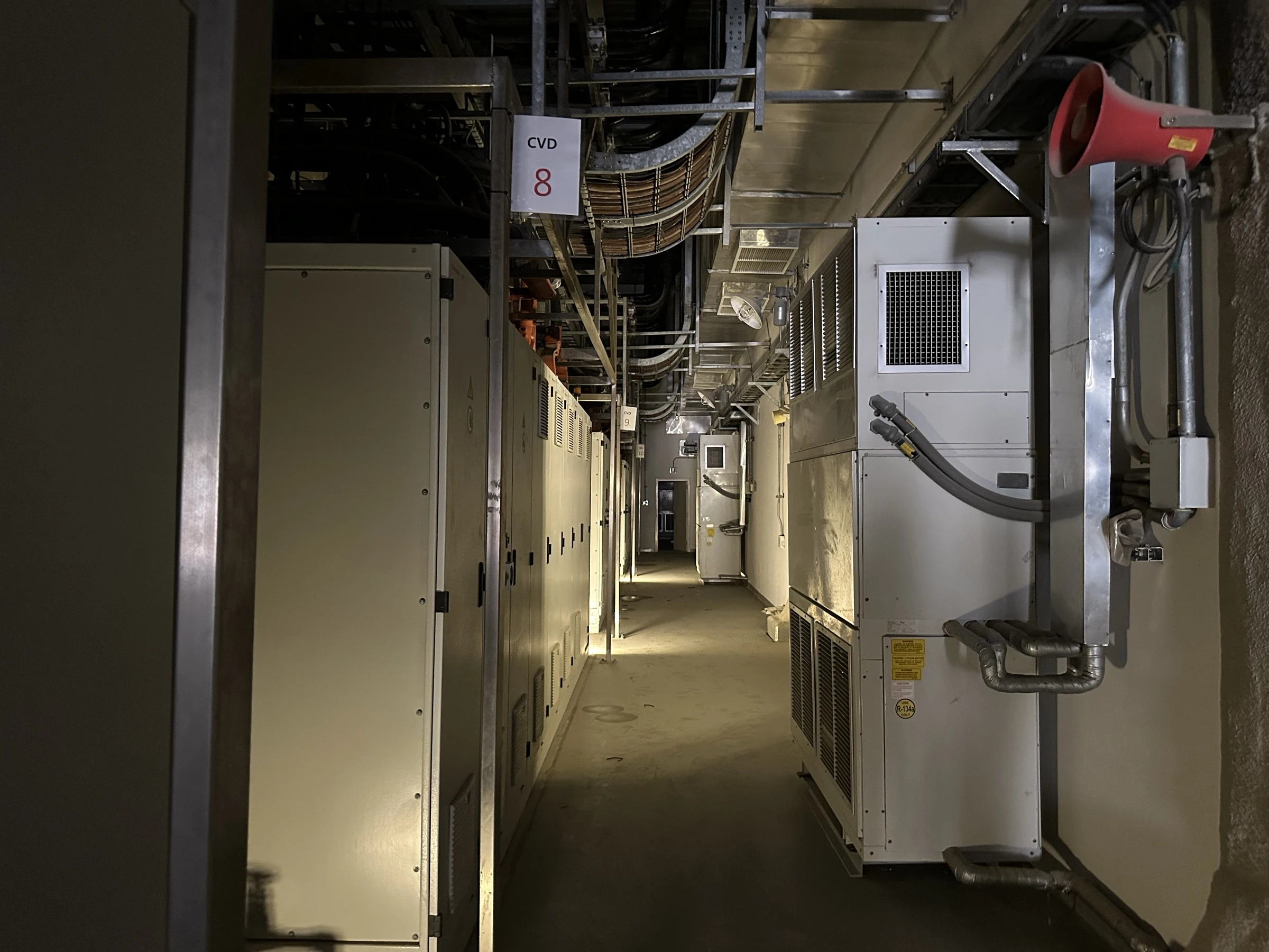Factory equipment corridor and electrical cabinets