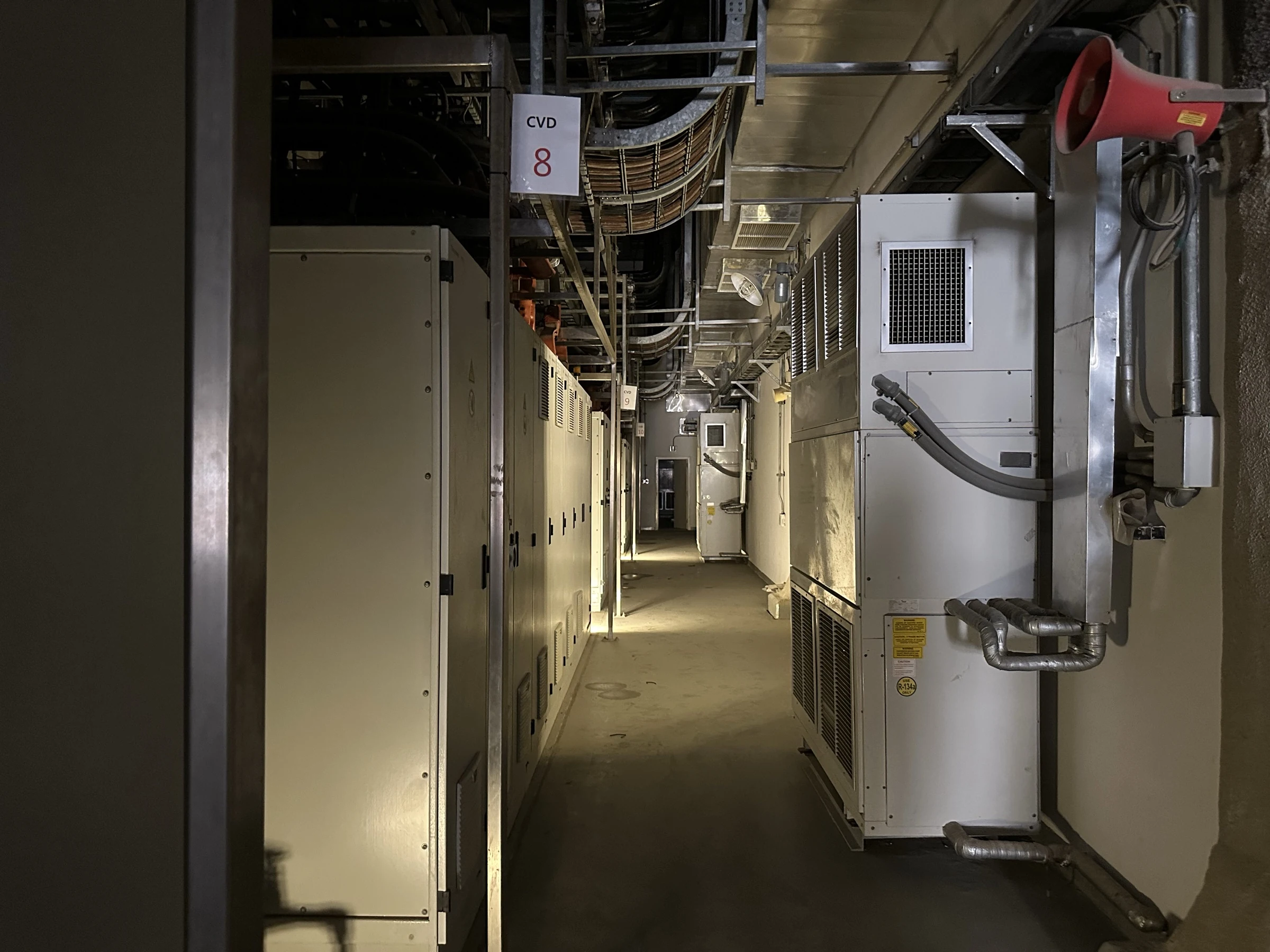 Factory equipment corridor and electrical cabinets